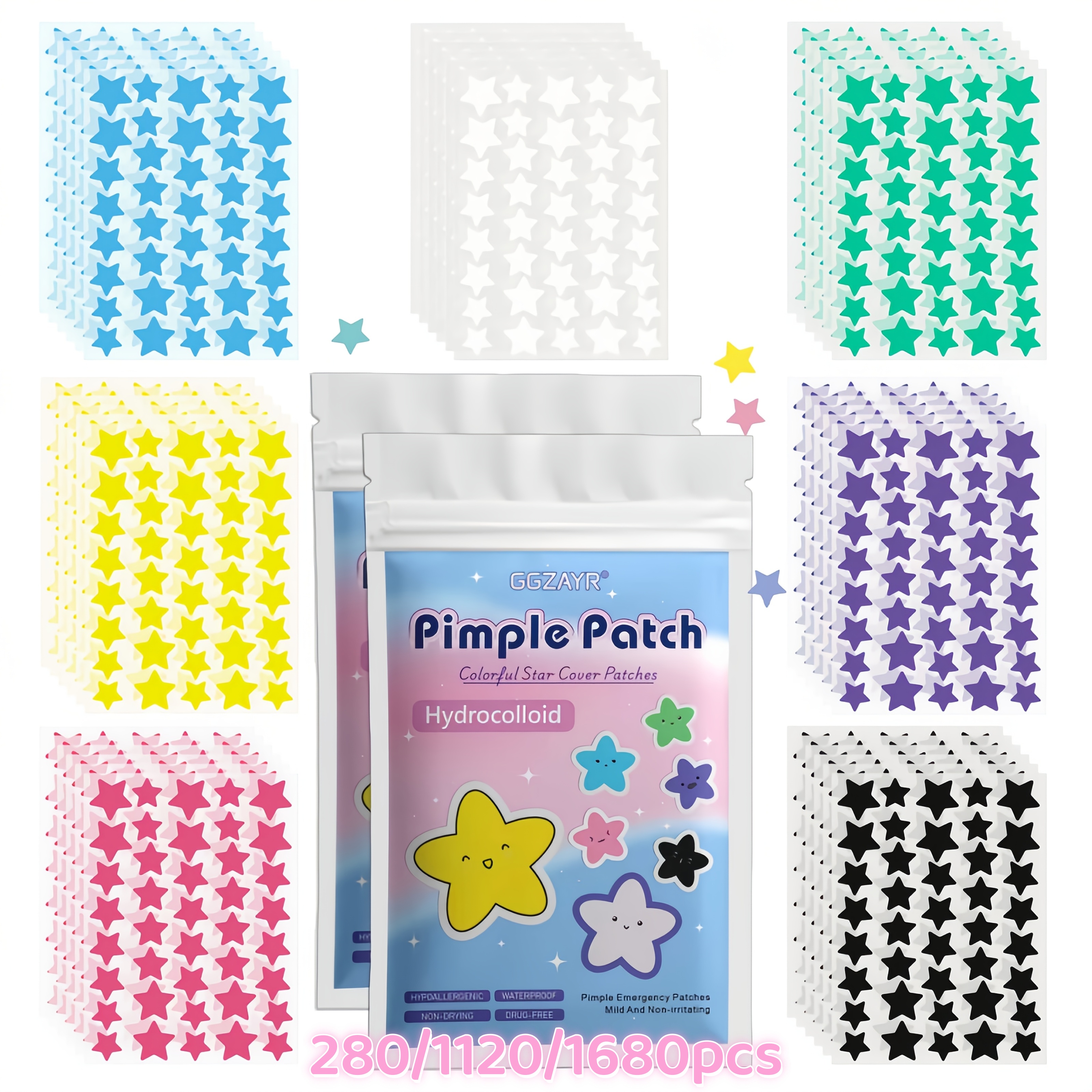 Skincare Gentle - 280/1120/1680pcs Seven-Color Star Pimple Patches –